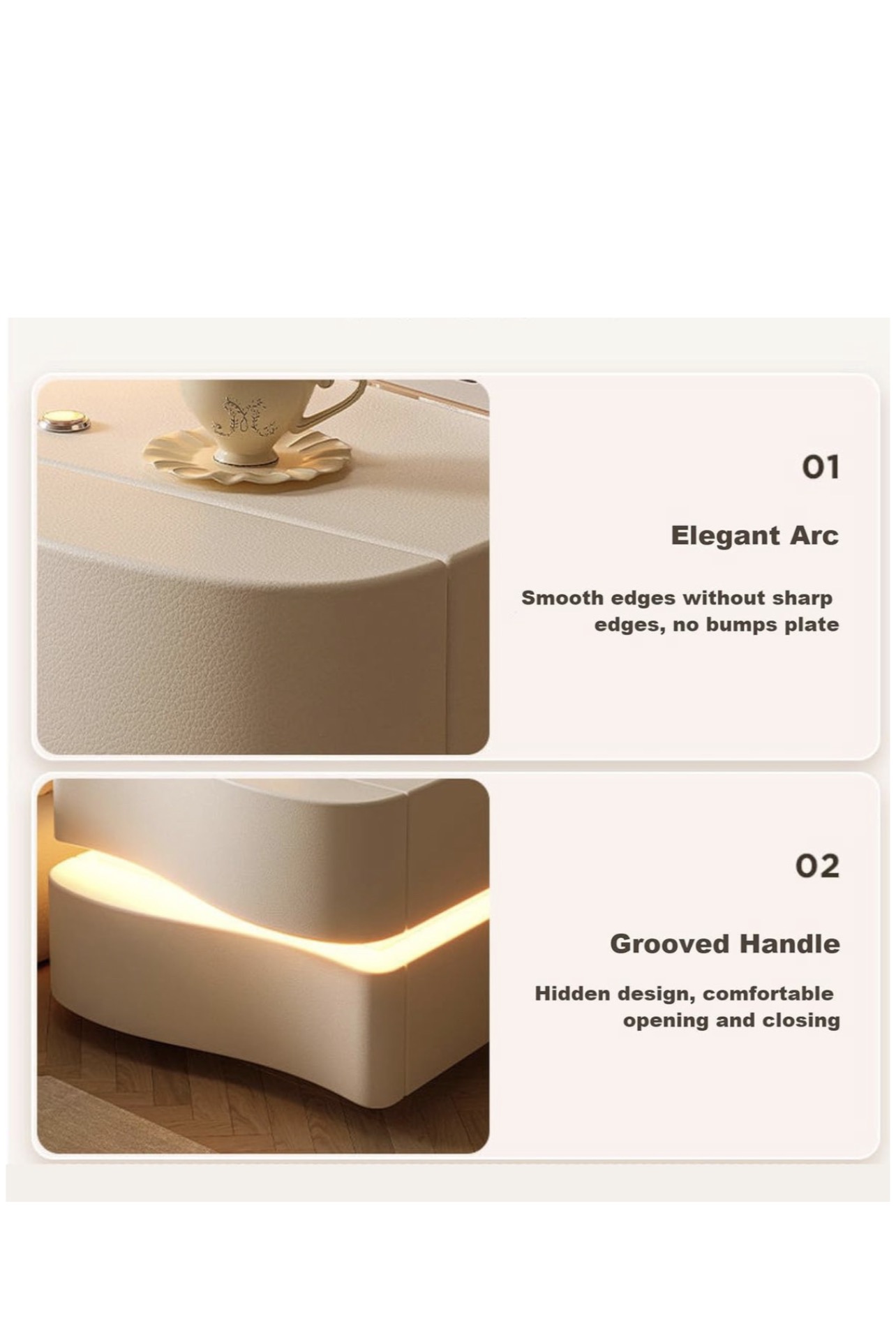 Ziyane LED Wave Design Nightstand - 3 Drawer - Image 4
