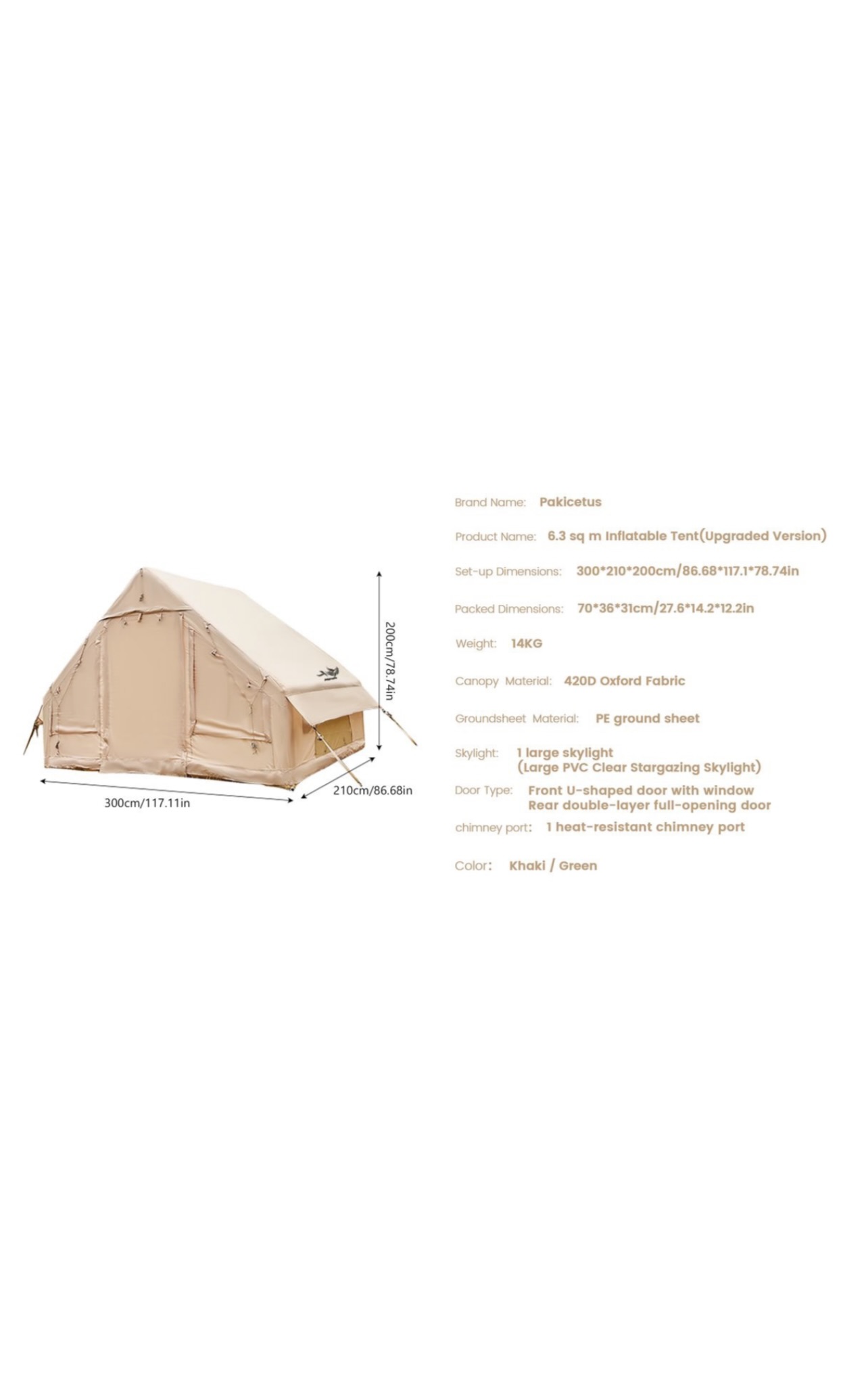 Inflatable Camping Tent 6-Person - U-Shaped Doors - 300x210cm - Image 9