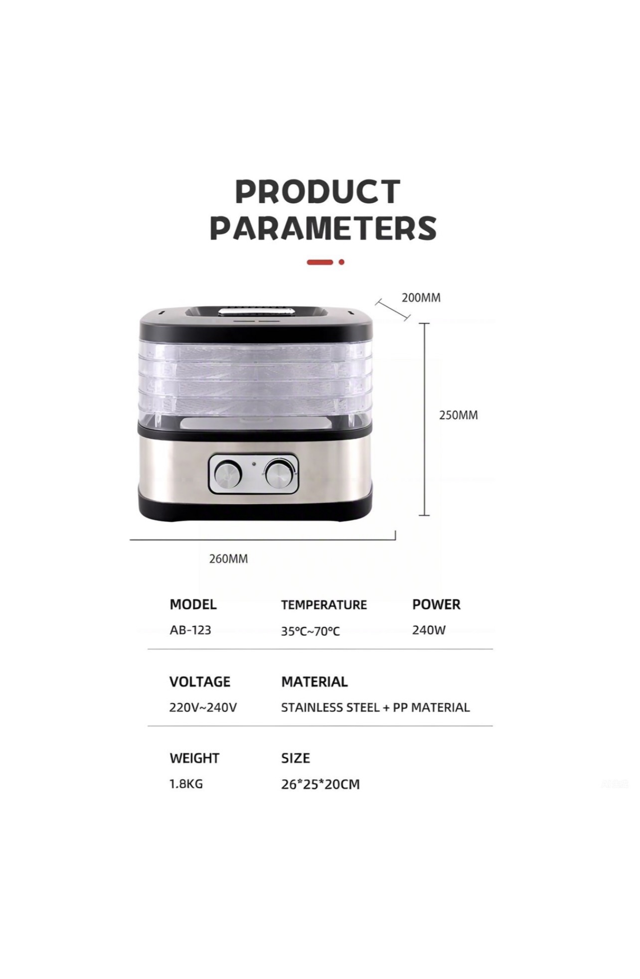 MDMV 240W Food Dehydrator - 5-Layer Mechanical Dryer for Fruits & Meat - Image 8