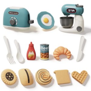 Kids Kitchen Toy Set with Bread Maker & Mixer, Role-Play Gift for Toddlers