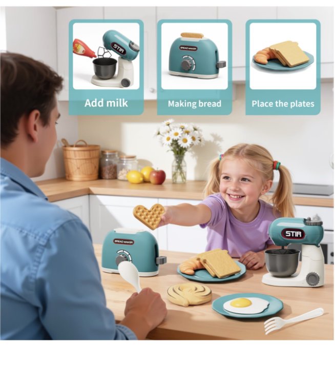 Kids Kitchen Toy Set with Bread Maker & Mixer, Role-Play Gift for Toddlers - Image 2