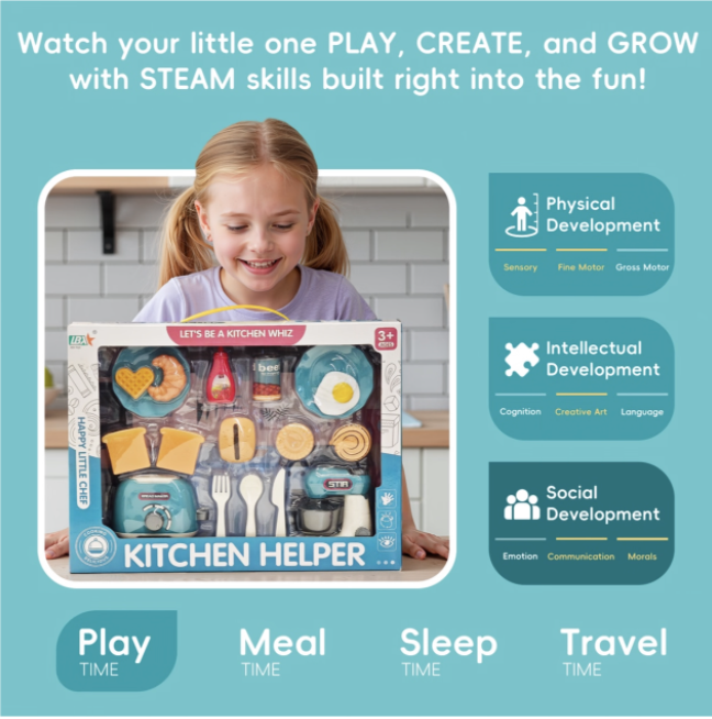 Kids Kitchen Toy Set with Bread Maker & Mixer, Role-Play Gift for Toddlers - Image 3
