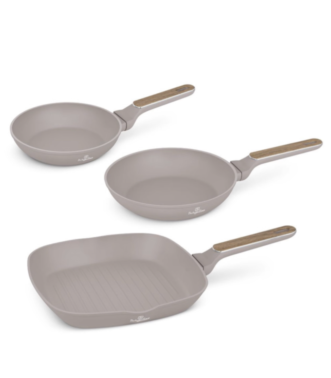 Berlinger Haus 3pc Titan Pro NonStick Frypan & Grillpan Set - Taupe Nordic