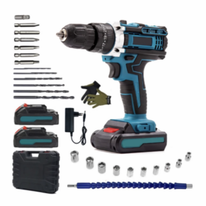 24Pc 2-in-1 Electric Cordless Drill & 2 Batteries, Carry Case & Work Gloves
