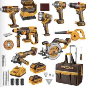 Ingco - Cordless 9 Piece Powertool Combo Kit - Batteries & Charger