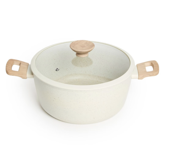 George & Mason - Cream NonStick Granite Coated Pot with Glass Lid - 28cm