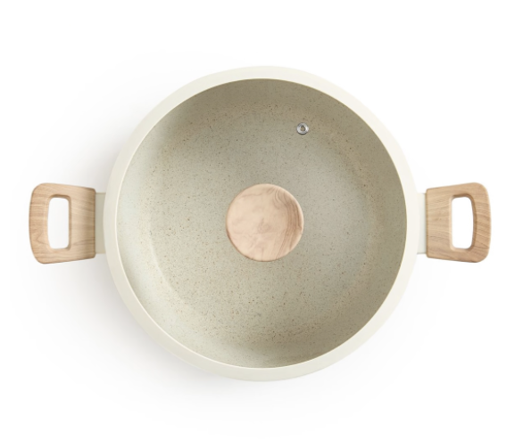 George & Mason - Cream NonStick Granite Coated Pot with Glass Lid - 28cm - Image 2