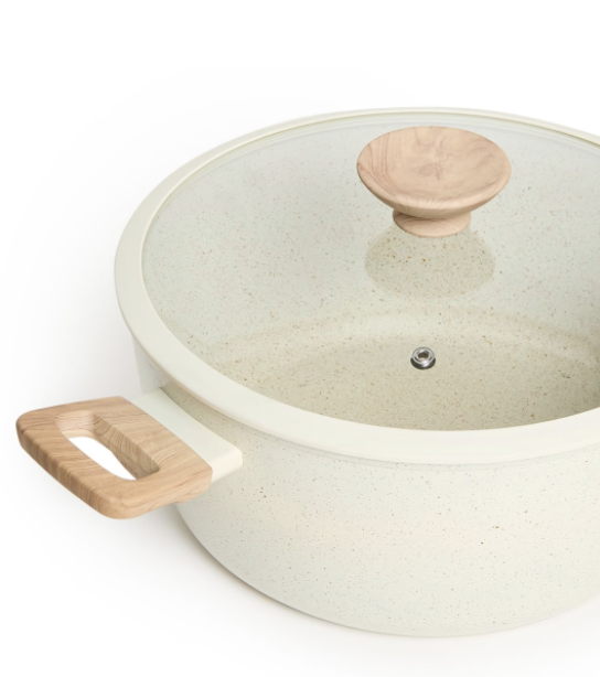 George & Mason - Cream NonStick Granite Coated Pot with Glass Lid - 28cm - Image 3