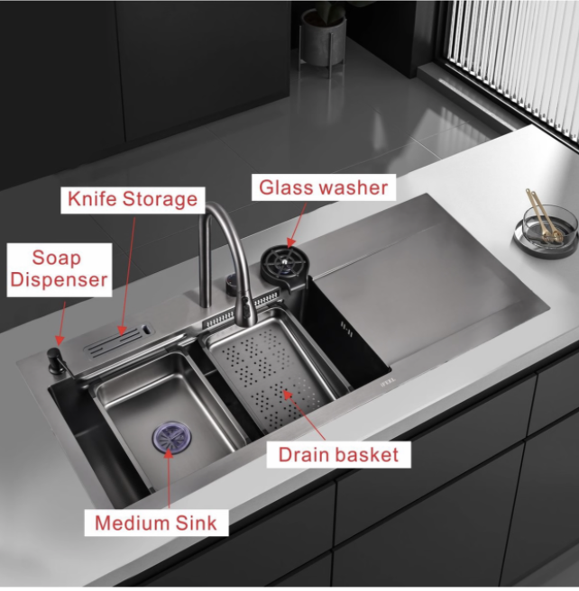 Rectangular kitchen faucet/sink combination dark grey DT12050FY - Image 3