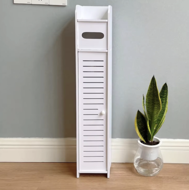 Slim White Toilet Paper Holder Cabinet - Multi-Layer Bathroom Storage Rack - Image 3