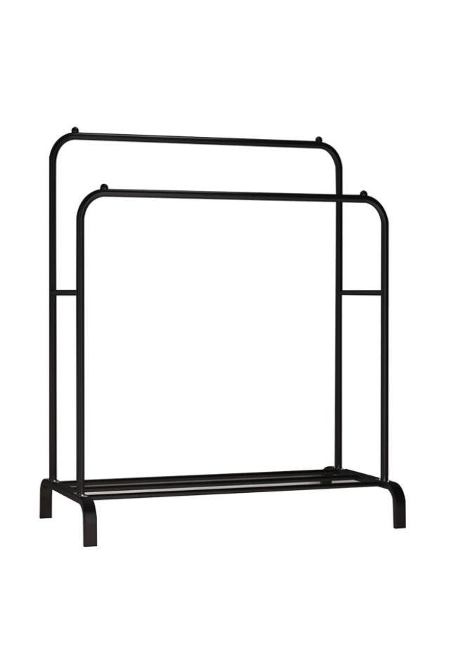 Double Pole Clothing and Shoe Storage Rack -Black