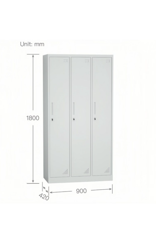 Steel 3 Door Locker Cupboard Storage Cabinet Inner Handle With Lock - Image 2