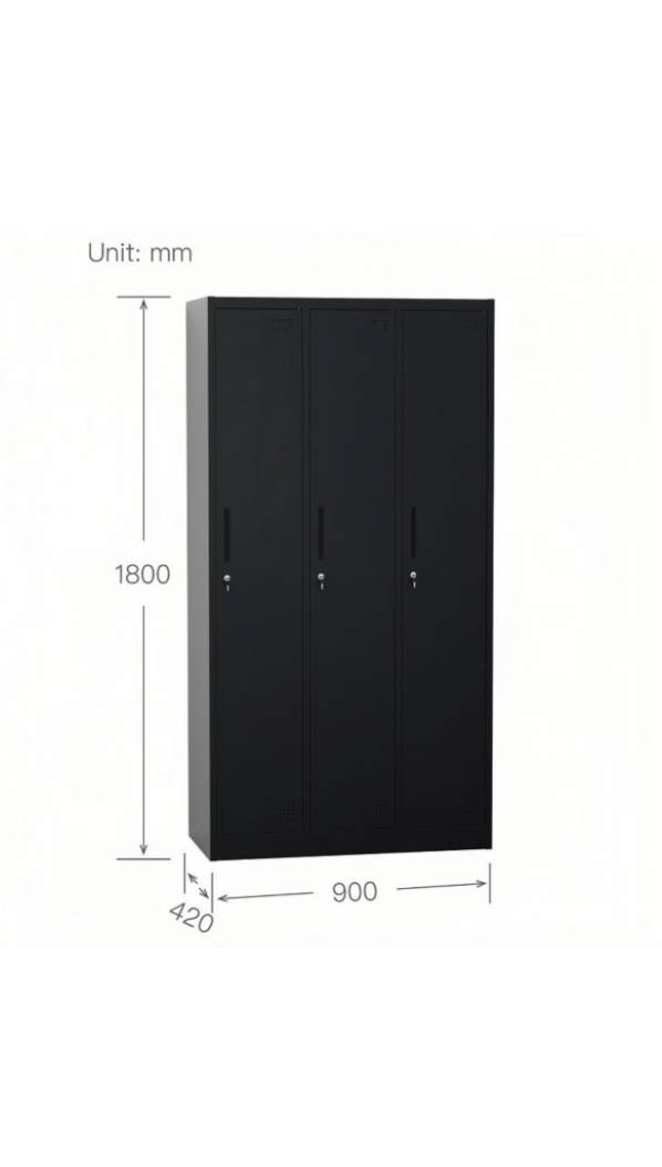 Steel 3 Door Locker Cupboard Storage Cabinet Inner Handle With Lock - Image 11