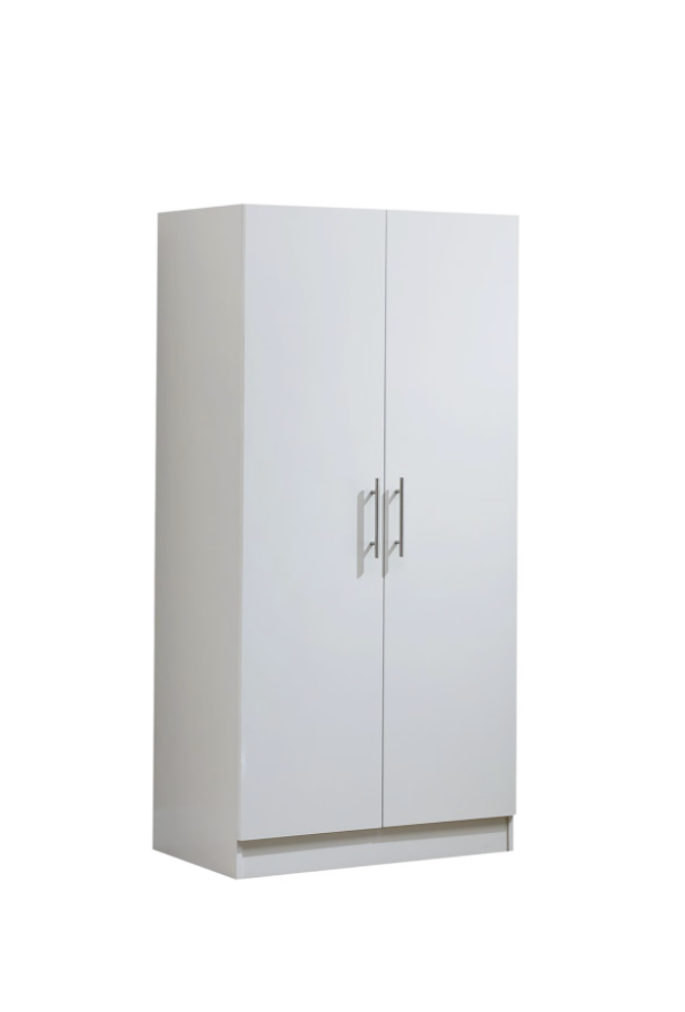 White wooden floor-standing wardrobe, clothes storage cabinet