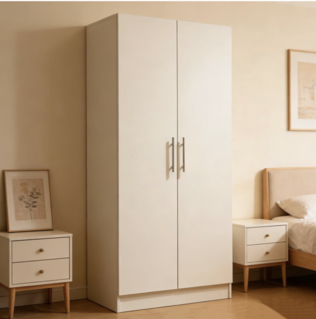 White wooden floor-standing wardrobe, clothes storage cabinet - Image 5