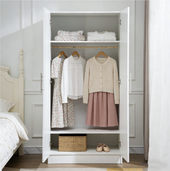 White wooden floor-standing wardrobe, clothes storage cabinet - Image 6