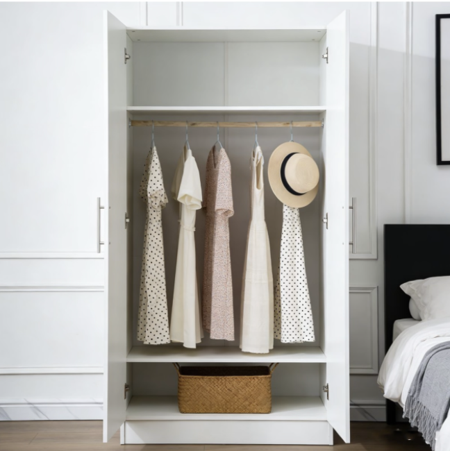 White wooden floor-standing wardrobe, clothes storage cabinet - Image 7