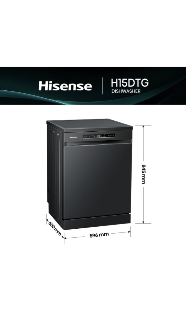 Hisense 15 Place Dishwasher with LED Display - Black - Image 2