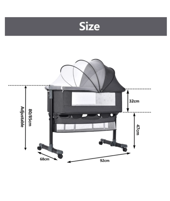 Foldable Newborn Baby Portable Bassinet Baby Cot Bed/Crib- 92×68x85cm-Grey - Grey - Image 5