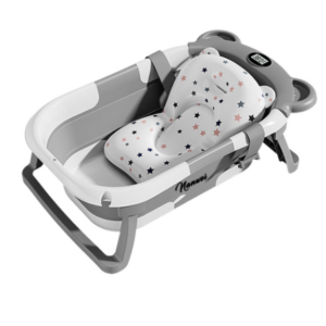 Foldable Baby Bathtub with Anti-Slip Cushion and Temperature Display - Grey