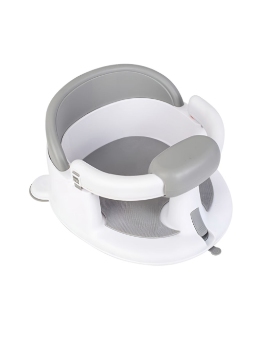 32cm Baby Bath Seat with Opening Armrest and Suction Cups - Grey