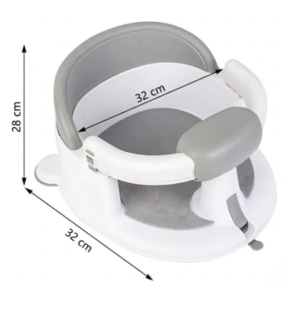 32cm Baby Bath Seat with Opening Armrest and Suction Cups - Grey - Image 2