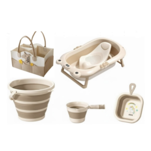 Newborn/Toddler Folding Bathtub Set 6Piece-Beige