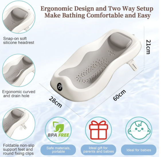 Baby Bath Support Newborn Bathtub with Thermometer Support Seat - Image 3
