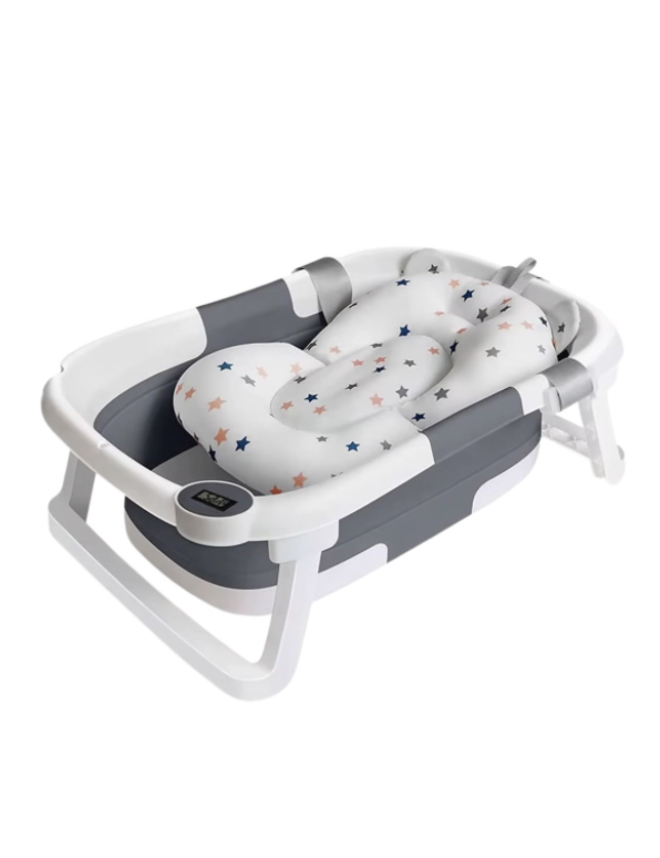 Portable Collapsible Baby Infant Bath Tub Temperature Sensor & Bath Cushion