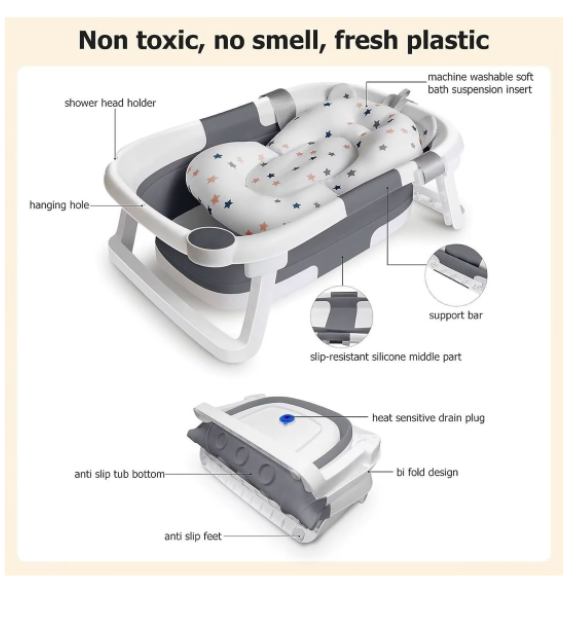 Portable Collapsible Baby Infant Bath Tub Temperature Sensor & Bath Cushion - Image 2