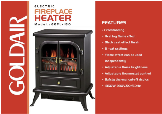 Goldair - Fire Place Heater - Black - Image 2