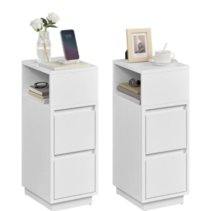Bragg Darwin Slim Bedside End Table with 2 Drawers - White - Set of 2