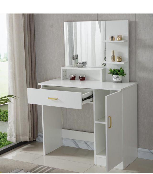 Dressing Table with Mirror Makeup Vanity Desk with Storage Drawer & Cabinet