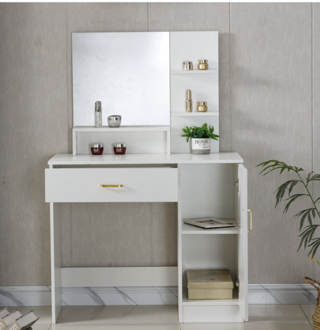 Dressing Table with Mirror Makeup Vanity Desk with Storage Drawer & Cabinet - Image 4