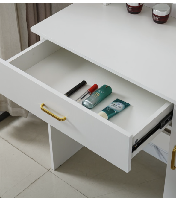 Dressing Table with Mirror Makeup Vanity Desk with Storage Drawer & Cabinet - Image 7