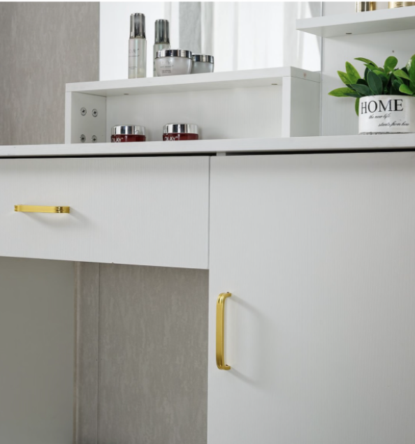 Dressing Table with Mirror Makeup Vanity Desk with Storage Drawer & Cabinet - Image 9