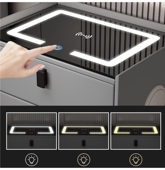 2-Drawers Nightstand with Wireless Charging, Fingerprint, Speaker and LED - Image 3