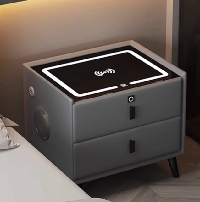 2-Drawers Nightstand with Wireless Charging, Fingerprint, Speaker and LED - Image 9