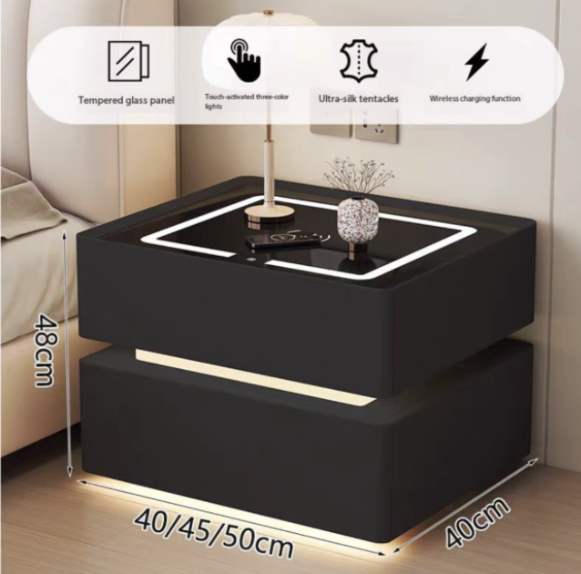 Floating smart bedside table with light and wireless charging speaker - Image 3