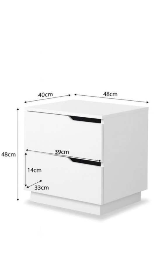 Megafurn Modern White 2 - Drawer Bedside Table - 48 cm - Image 3