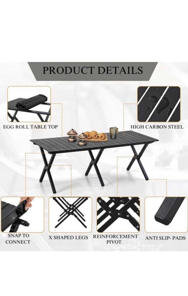 Arfast - 120 x 60cm Portable Folding Camping Table with X-shaped Leg - Image 3