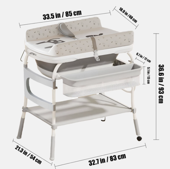 2-in-1 Baby Bathtub with Changing Table, Baby Care Table, Diaper Station - Image 2