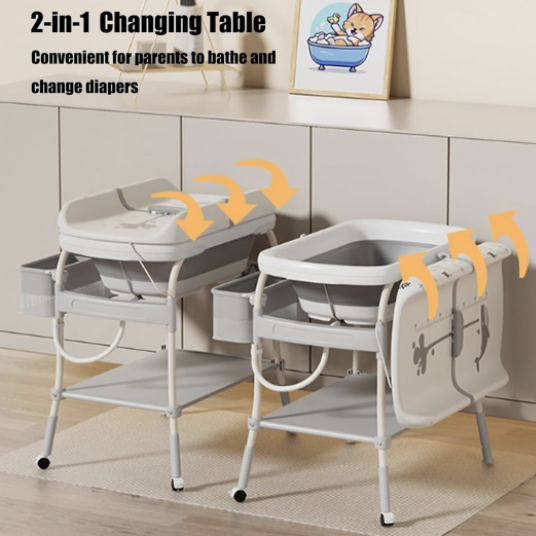2-in-1 Baby Bathtub with Changing Table, Baby Care Table, Diaper Station - Image 3