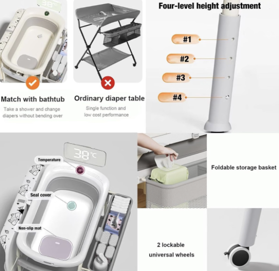 2-in-1 Baby Bathtub with Changing Table, Baby Care Table, Diaper Station - Image 4