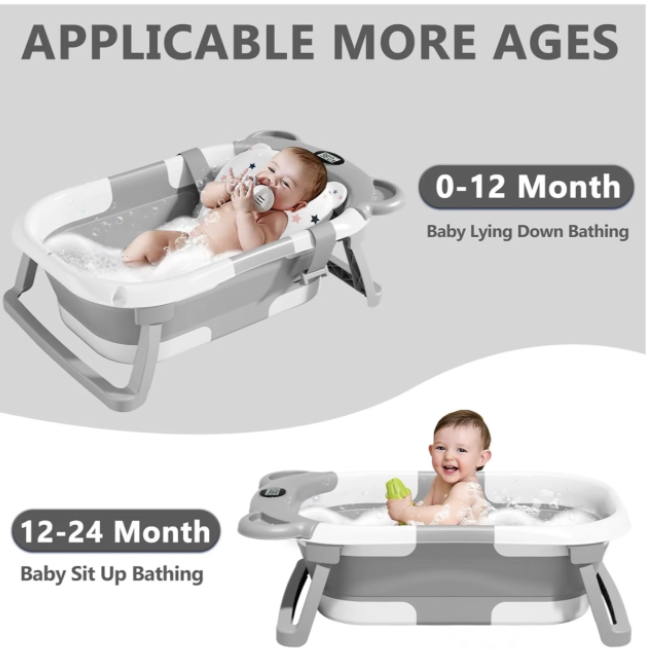 Portable Collapsible Baby & Infant Bath Tub Cushion & Temperature Sensor - Image 4