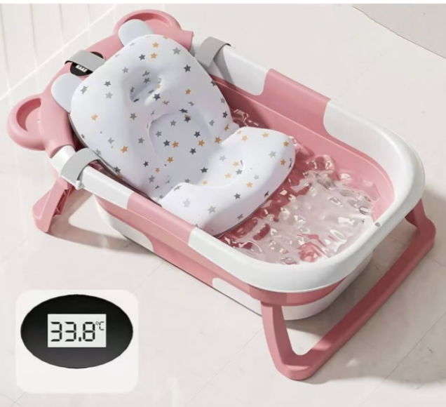 Portable Collapsible Baby & Infant Bath Tub Cushion & Temperature Sensor - Image 9