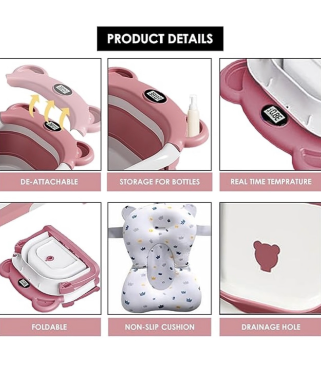 Portable Collapsible Baby & Infant Bath Tub Cushion & Temperature Sensor - Image 10