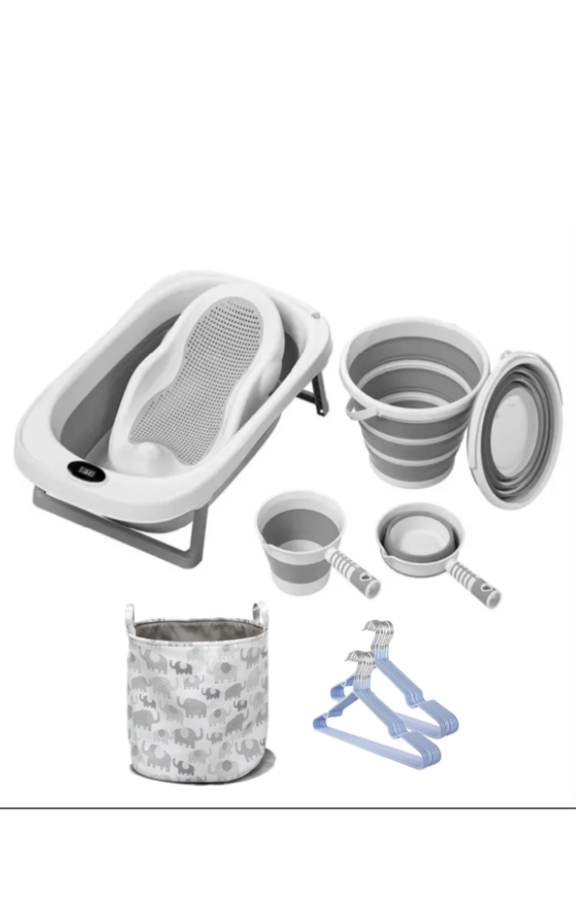 Baby 4in1 Folding Bathtub Set, Laundry Basket & Clothes Hanger Set