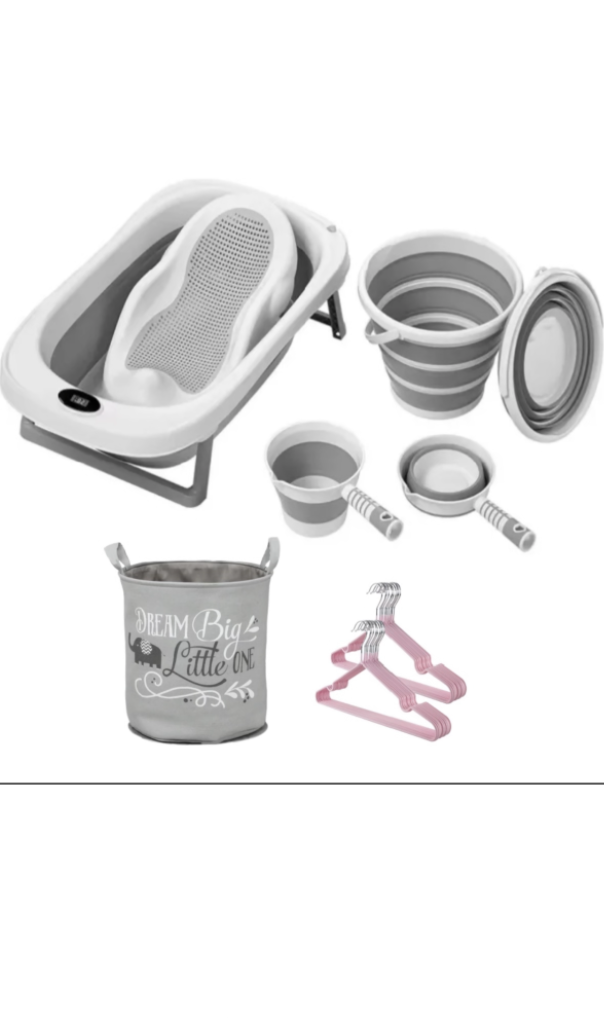 Baby 4in1 Folding Bathtub Set, Laundry Basket & Clothes Hanger Set - Image 5