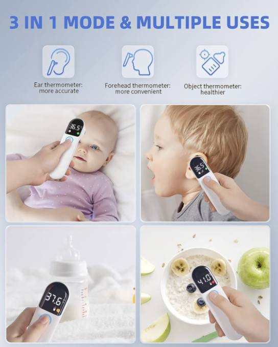 3-in-1 Baby Infrared Thermometer, Ear & Forehead Thermometer, LED Digits - Image 8